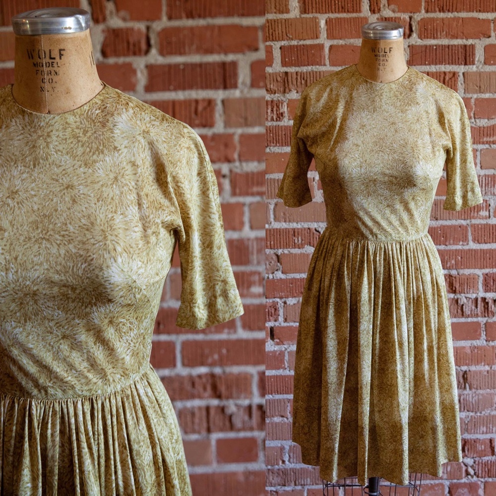 1970s Olive and Cream Party Dress